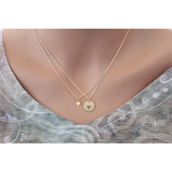 Gold Mother Daughter Heart Necklaces, Gold Mother Daughter Necklace SetSet - Picture 1 of 4